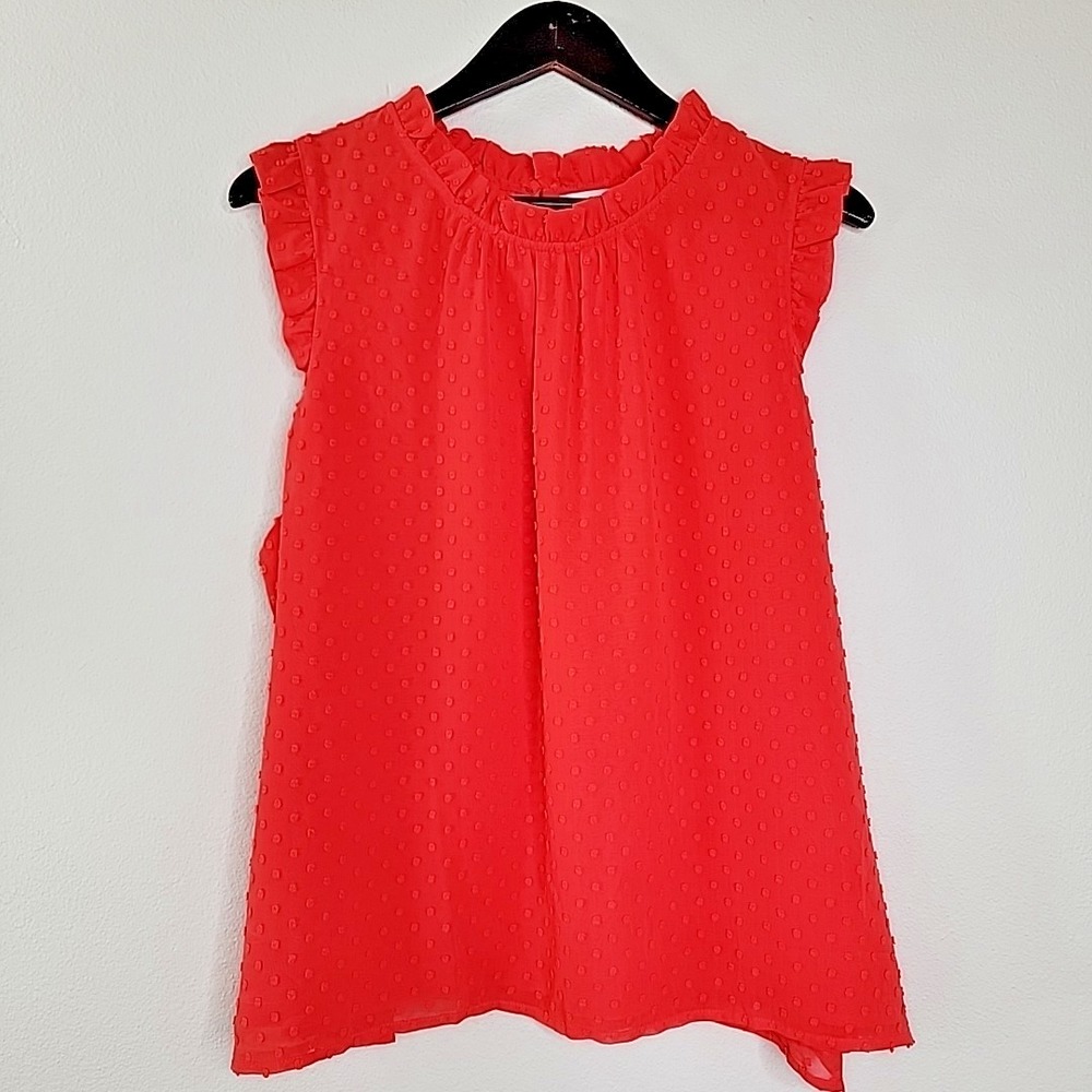 J.Crew Womens 2X Coral Orange Swiss Dot Sleeveless Blouse Lightweight Top